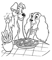 A coloring page of lady and the tramp